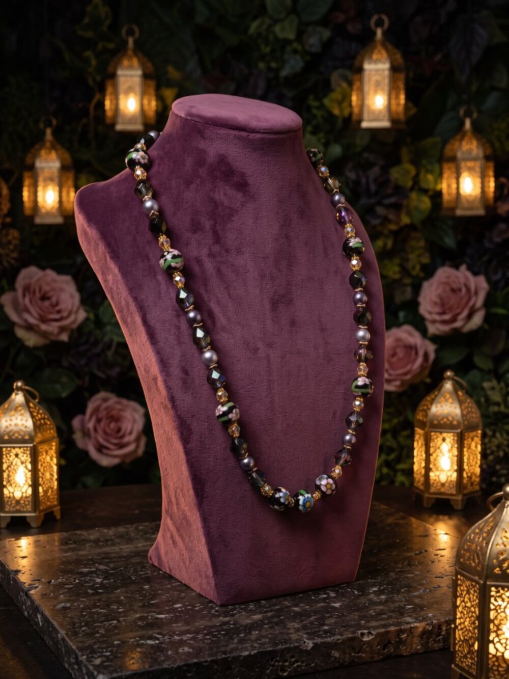 JB Originals - "Gilded Nightgarden" - Vintage Cloisonné & AB Crystal Set - Picture 8 of 10